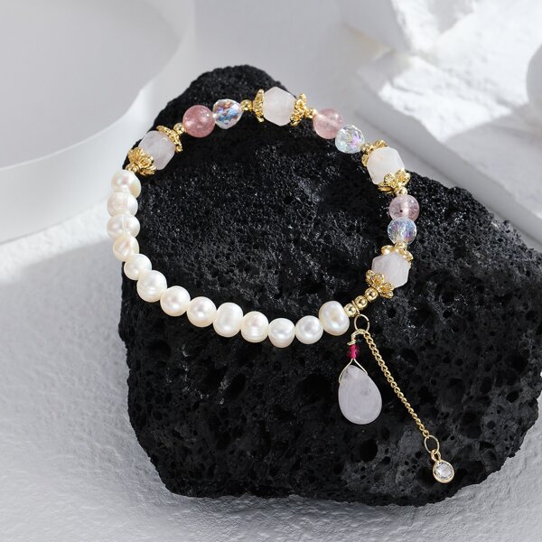 

14K Gold Plated Pearl Decor Bracelet, White