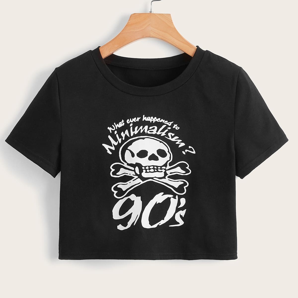 

Letter Skull Graphic Crop Tee, Black