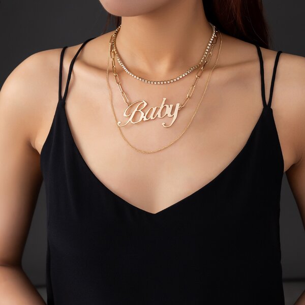 

Letter Pendant Layered Necklace, Gold