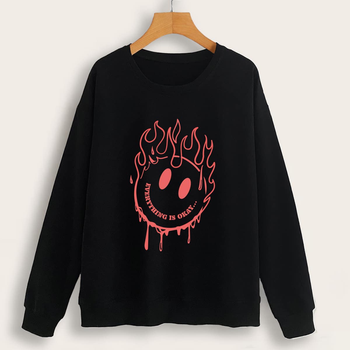 

Slogan Cartoon Graphic Sweatshirt, Black