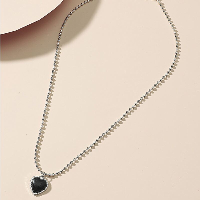 

Heart Pendant Chain Necklace, Black