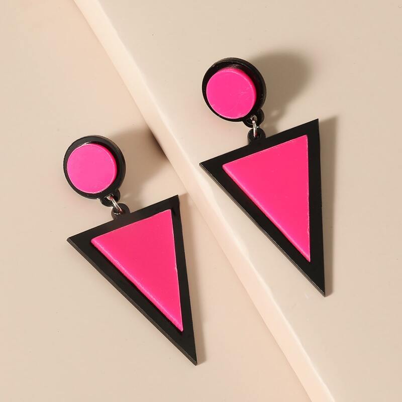 

Geo Decor Earrings, Hot pink