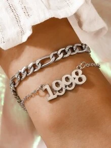 2pcs Number Decor Bracelet