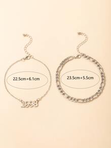 2pcs Number Decor Bracelet