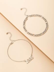 2pcs Number Decor Bracelet