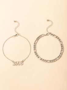 2pcs Number Decor Bracelet