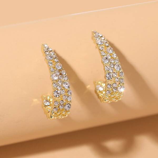 

Rhinestone Decor Earrings, Gold