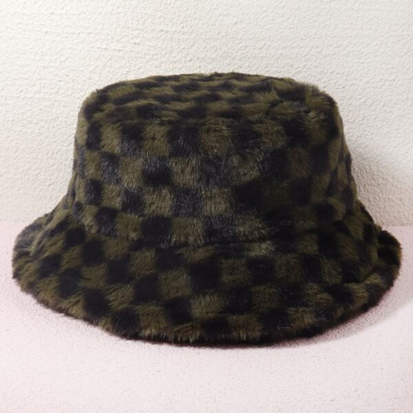 

Plaid Fuzzy Bucket Hat, Multicolor