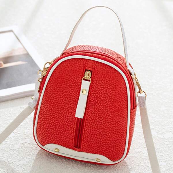 

Litchi Embossed Trim Detail Backpack, Red and white