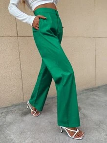 Aveloria Solid High Rise Straight Leg Trousers - Green - View 3