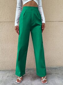 Aveloria Solid High Rise Straight Leg Trousers - Green - View 5