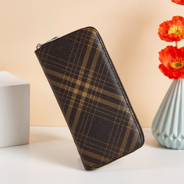 

Plaid Pattern Zip Long Wallet, Coffee brown