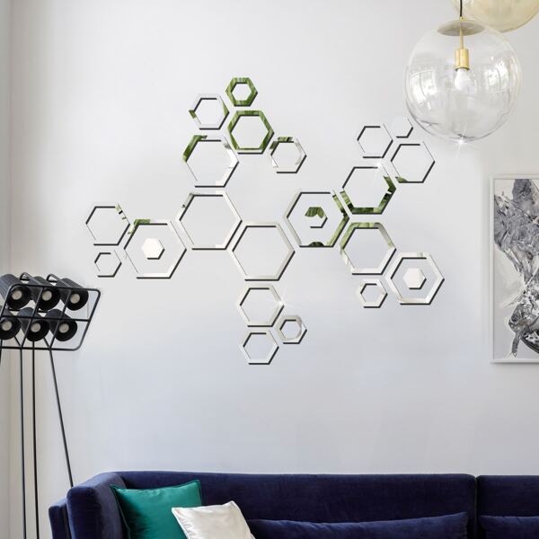 

24pcs Geometric Mirror Surface Wall Sticker, Silver