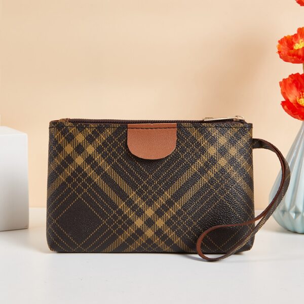 

Plaid Pattern Clutch Bag, Coffee brown