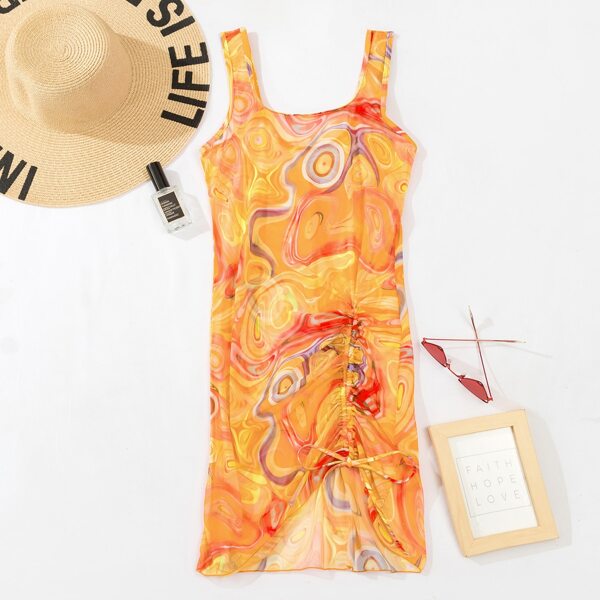 

Fluid Pattern Drawstring Cover Up Without Bikini, Multicolor