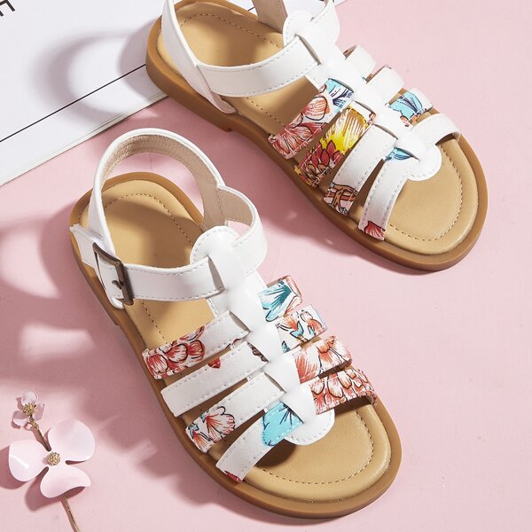 

Toddler Girls Floral Graphic Gladiator Sandals, White