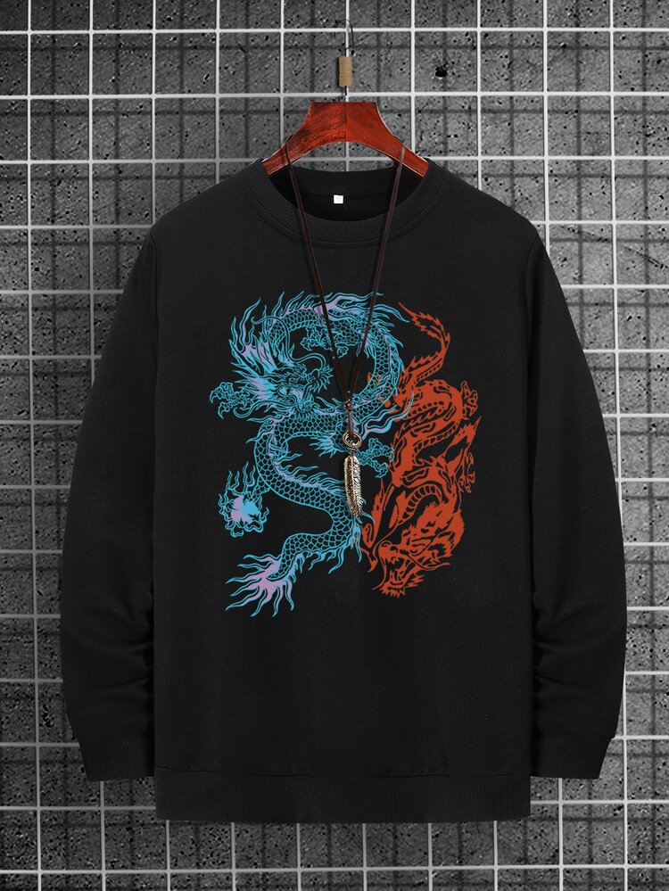 Men Chinese Dragon Print Sweatshirt Without Necklace | SHEIN South Africa