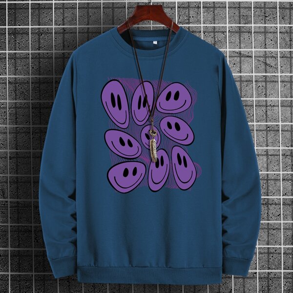 

Men Expression Print Sweatshirt, Dusty blue