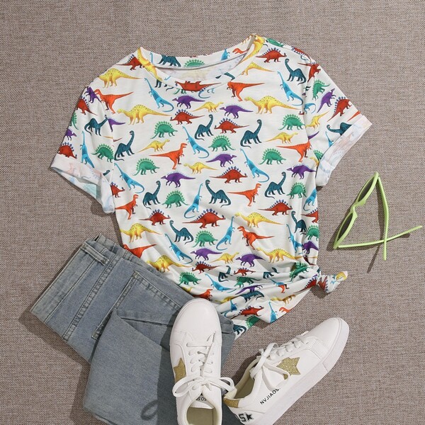 

Plus Allover Dinosaur Print Tee, Multicolor