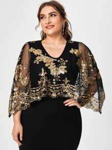 Modelyn Plus Sequin Mesh Split Hem Dress - Black - View 4