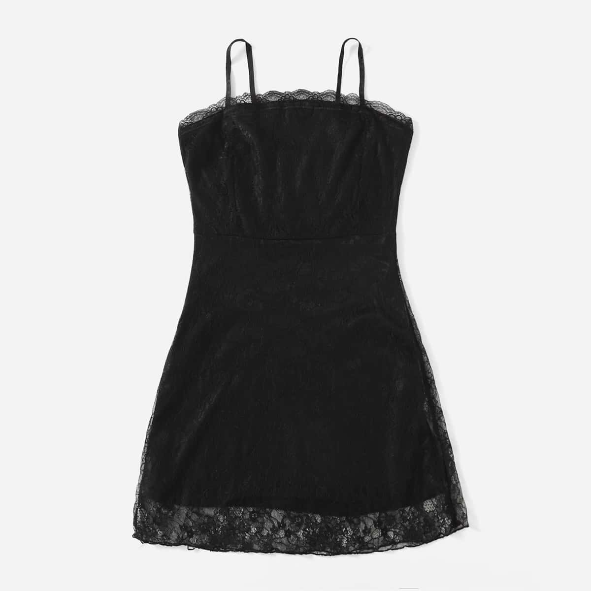 

Contrast Lace Cami Dress, Black