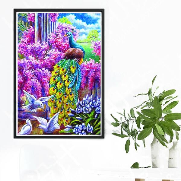 

Peacock Print DIY Diamond Unframed Painting, Multicolor