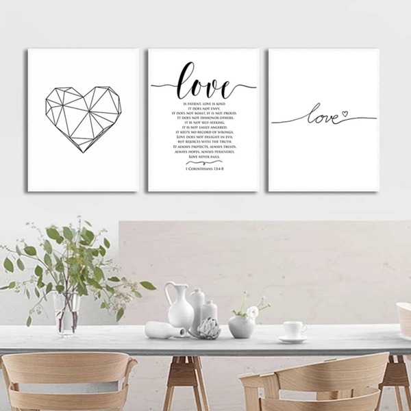 

3pcs Letter Graphic Unframed Painting, Black and white