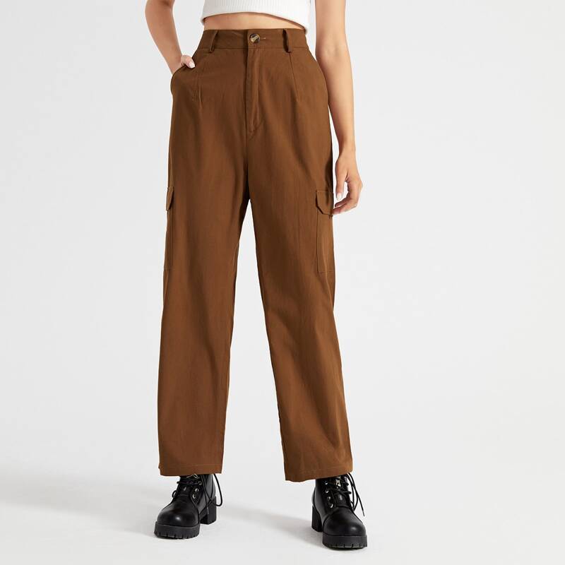 

Solid Cargo Pants, Coffee brown