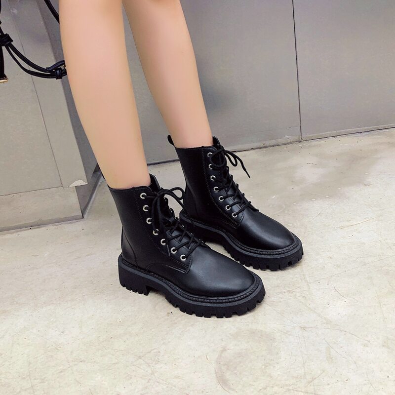 

Lace-up Front Combat Boots, Black