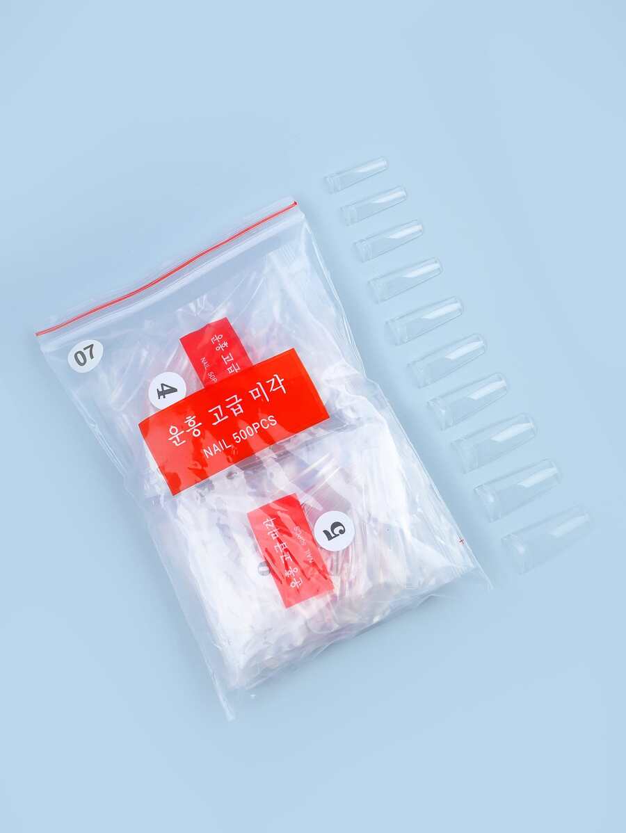 500 piezas/bolsa Puntas de uñas acrílicas en forma de ataúd para práctica, cápsulas de uñas artificiales falsas de gel suave de cobertura completa, herramienta para manicura