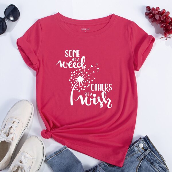

Dandelion & Letter Graphic Tee, Rose red