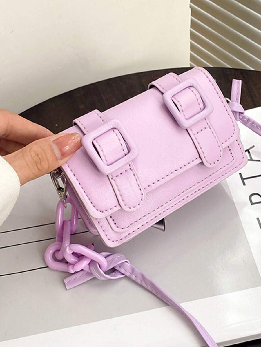 Mini Buckle Decor Flap Crossbody Bag , Purple