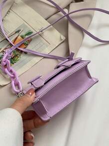 Mini Buckle Decor Flap Crossbody Bag , Purple - Purple - View 4