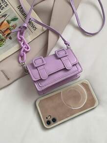 Mini Buckle Decor Flap Crossbody Bag , Purple - Purple - View 7