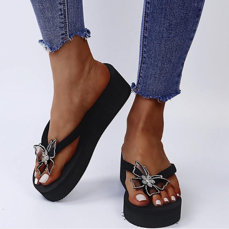 

Butterfly Decor Flip-Flops, Black