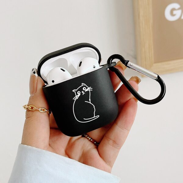 

Cartoon Cat Pattern Case For Airpods, Black and white