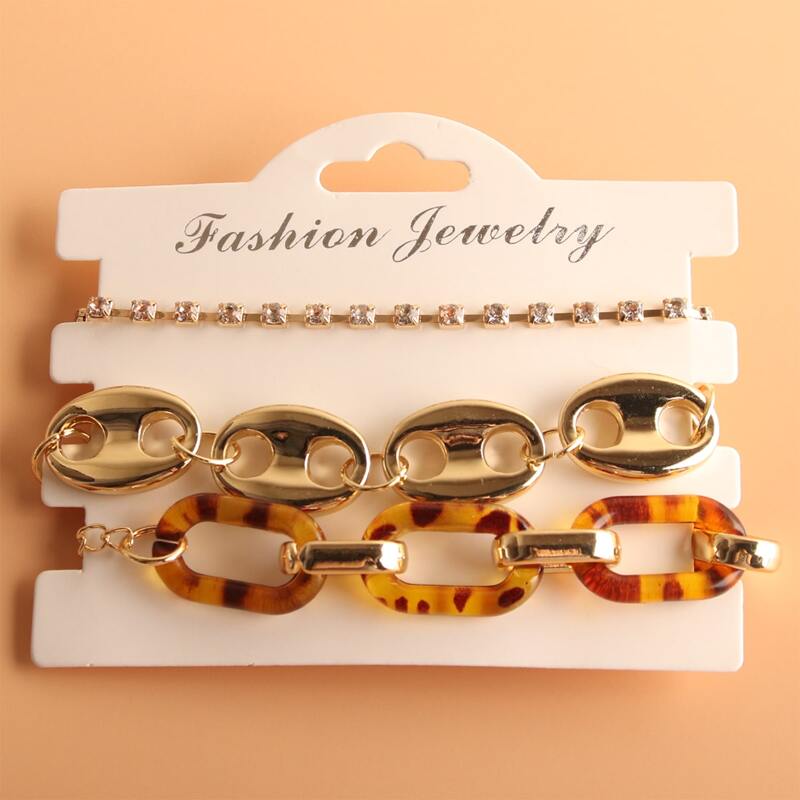 

3pcs Chain Design Bracelet, Gold