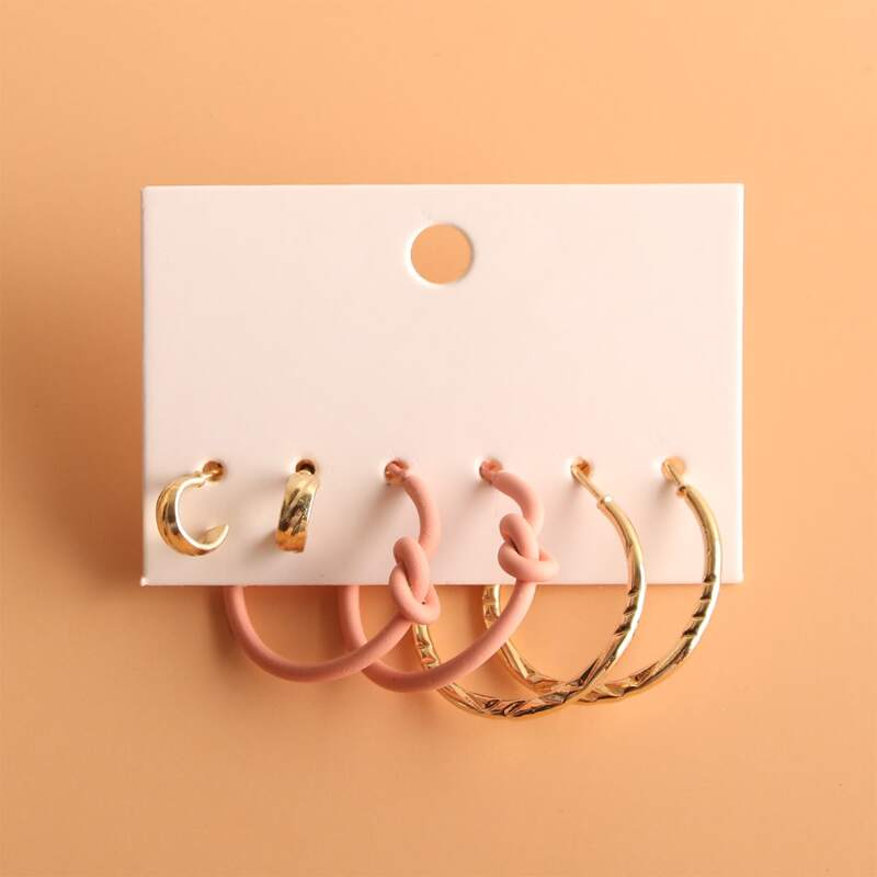 

3pairs Minimalist Hoop Earrings, Pink