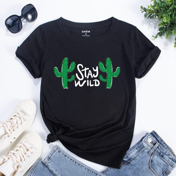 

Cactus & Letter Graphic Tee, Black