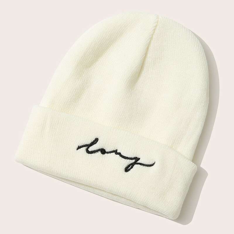 

Letter Embroidery Knit Beanie, White