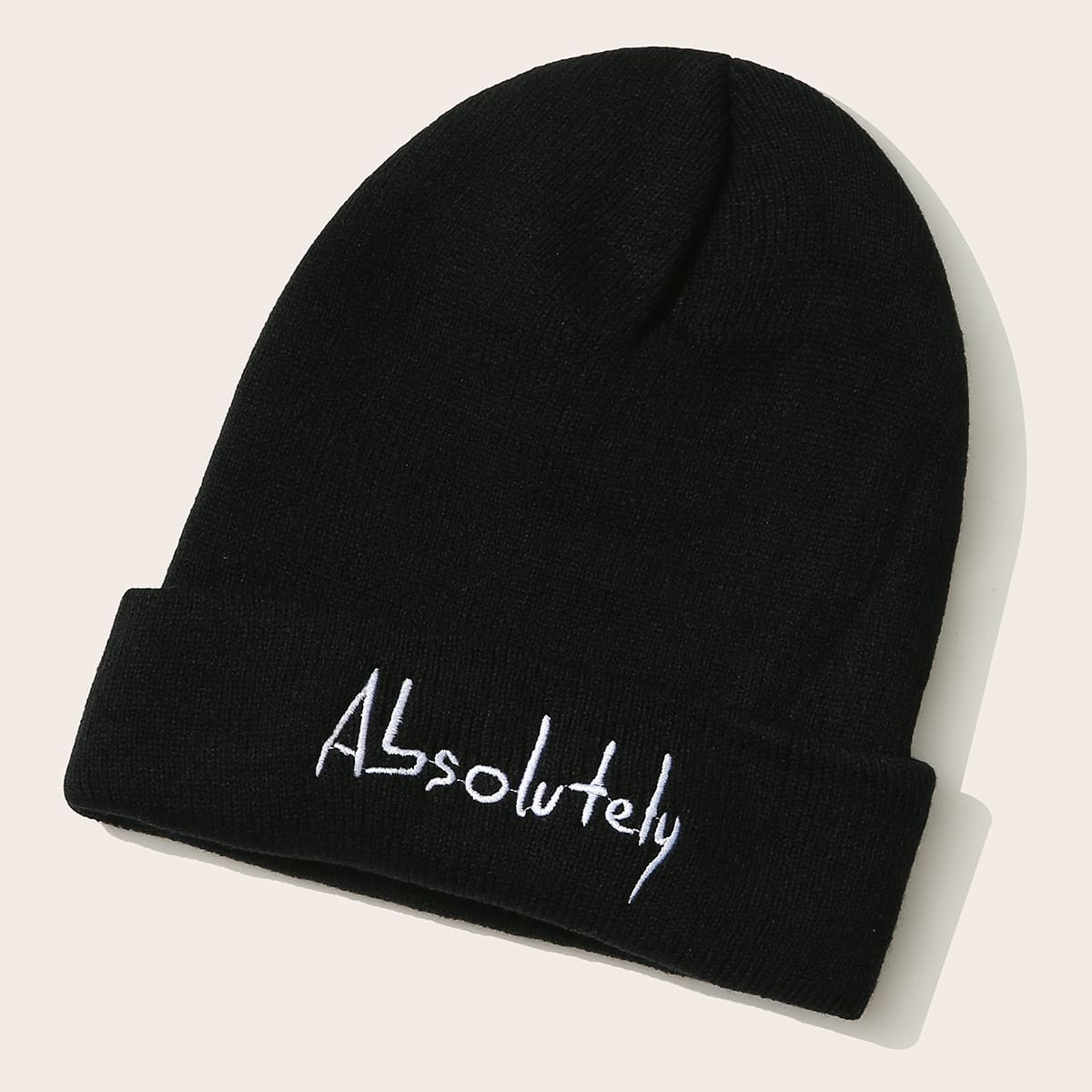 

Letter Graphic Embroidery Knit Hat, Black