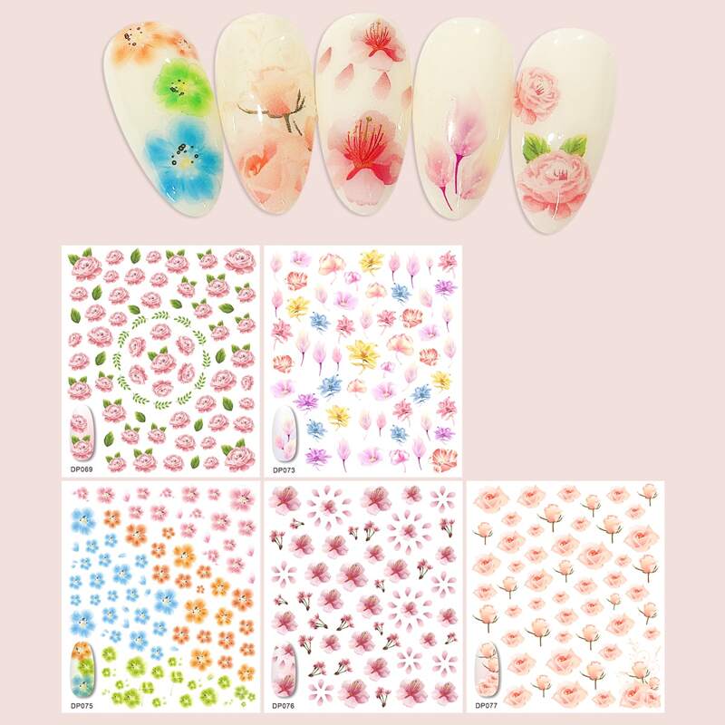 

5sheets Flower Pattern Nail Art Sticker, Multicolor