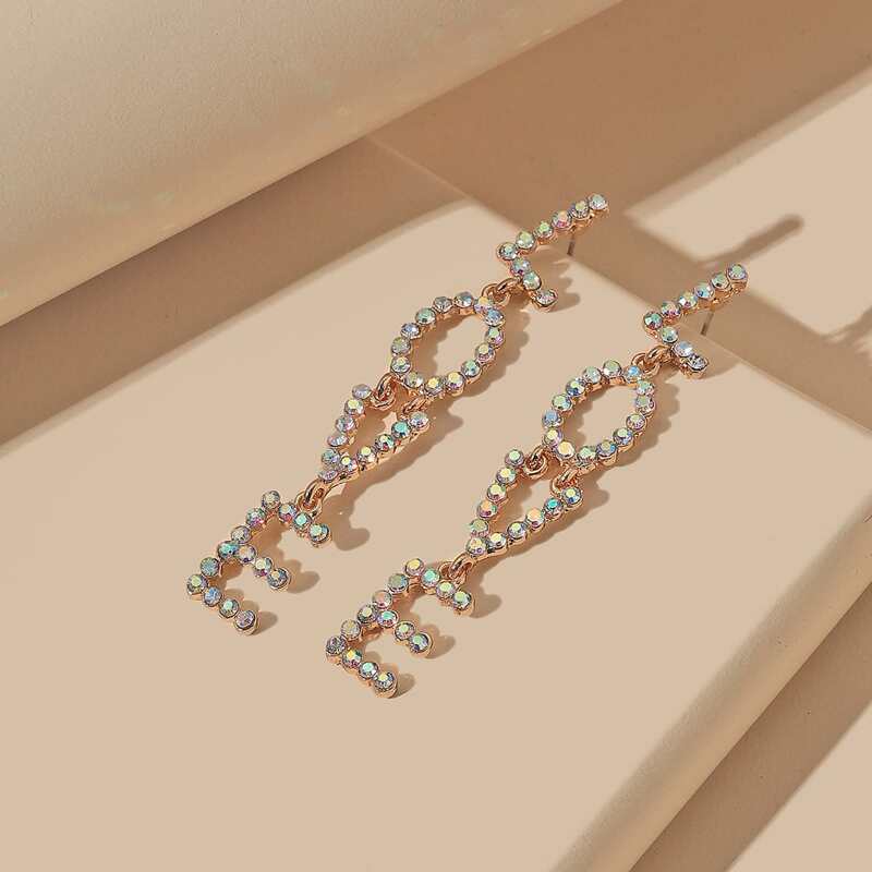 

Rhinestone Decor Earrings, Gold