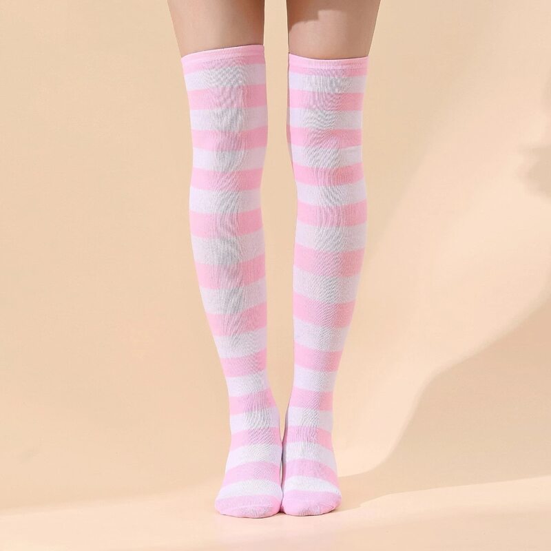 

Striped Pattern Over The Knee Socks, Pink