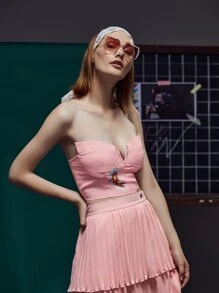 Celeste Tran Fish & Floral Print Notched Crop Tube Top - Baby Pink - View 3