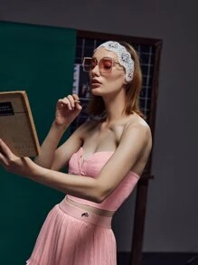 Celeste Tran Fish & Floral Print Notched Crop Tube Top - Baby Pink - View 5