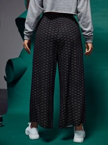 laNODO Plus Allover Boat Print Drawstring Waist Wide Leg Trousers - Black - View 2