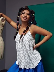 laNODO Plus Allover Boat Print Cami Top - White - View 3