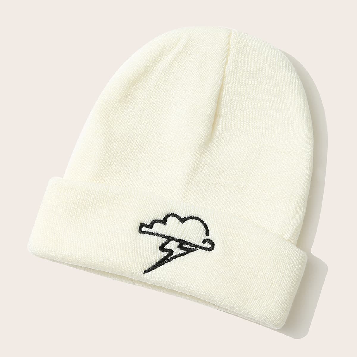 

Cloud Embroidery Knit Hat, White