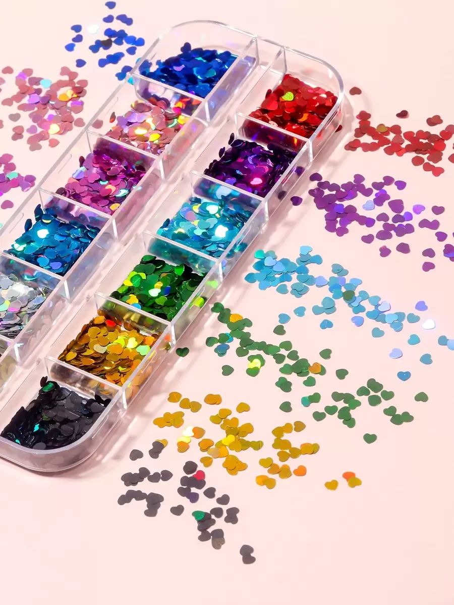 A Box Of Colorful Love Nail Sequins Valentine'S Day Laser Heart-Shaped Nail Decoration Patches Diy Nail Charms Nail Gems Nail Supplies Nails